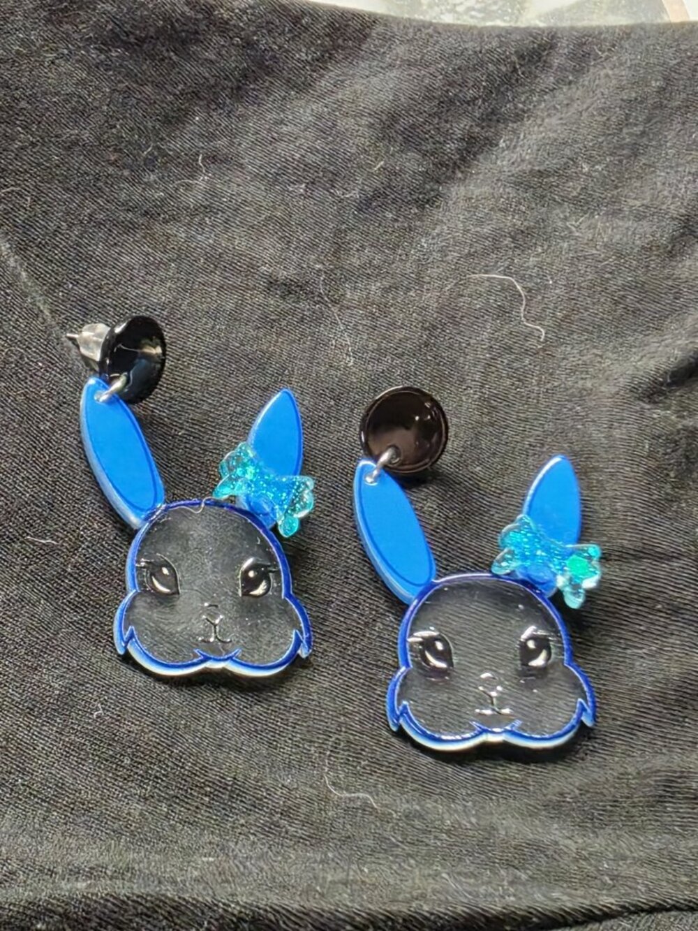 Clear & Blue Bunny Earrings